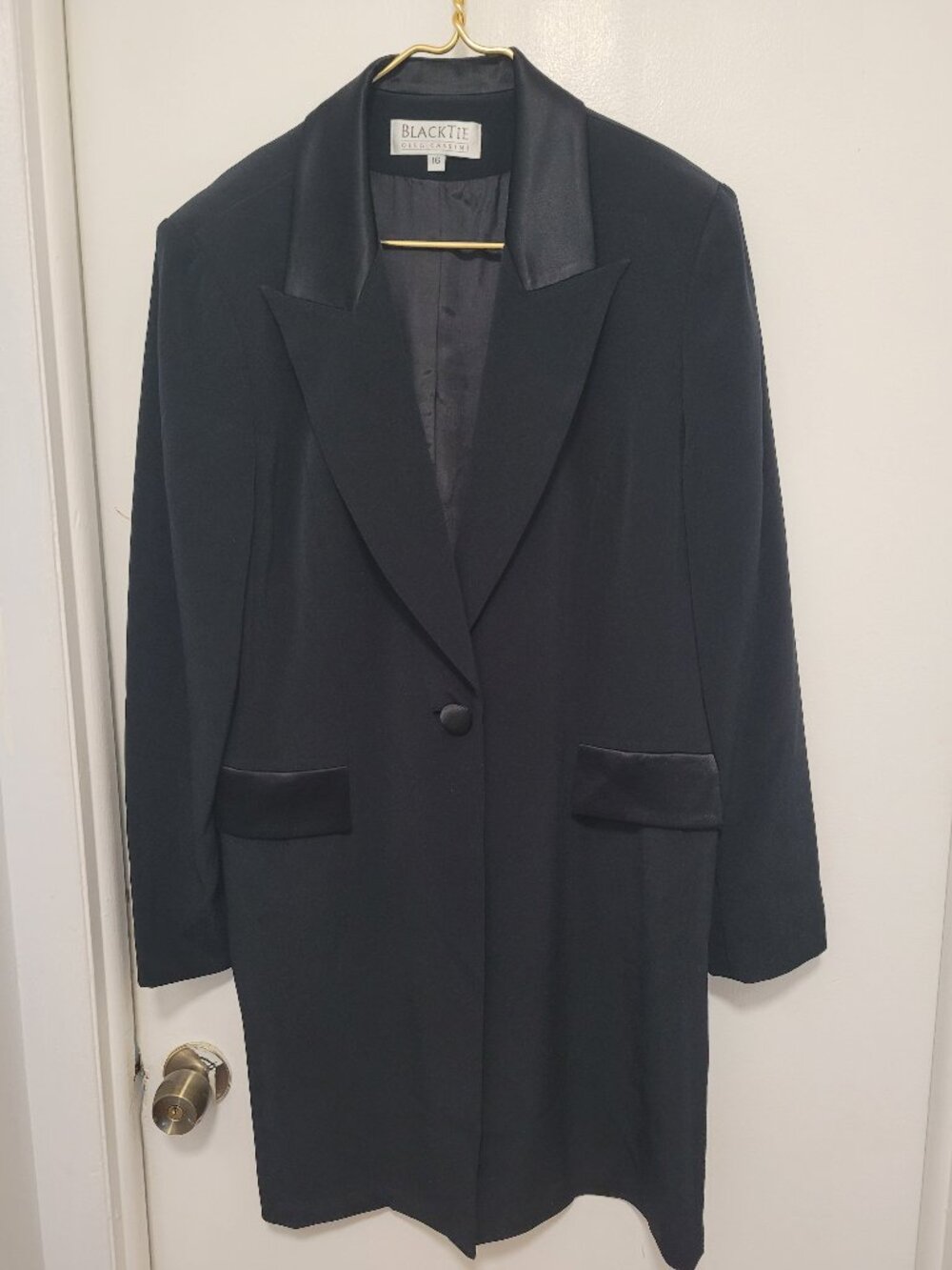 BlackTie Oleg Cassini Vintage Blazer Women Plus Size 16 Long Black Linen